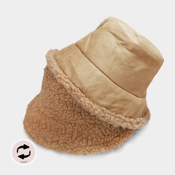Reversible Faux Fur Sherpa Reversible Bucket Hat - Picture 3 of 5